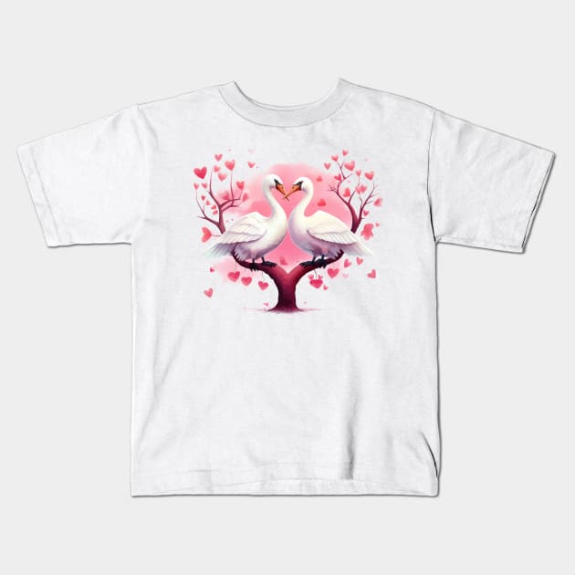 Valentine Kissing Goose Bird Couple Kids T-Shirt by Chromatic Fusion Studio